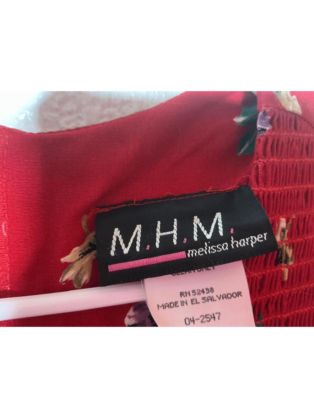 < Vintage Melissa Harper Smocked Red Floral Dress Size 16 > - Picture 2 of 4